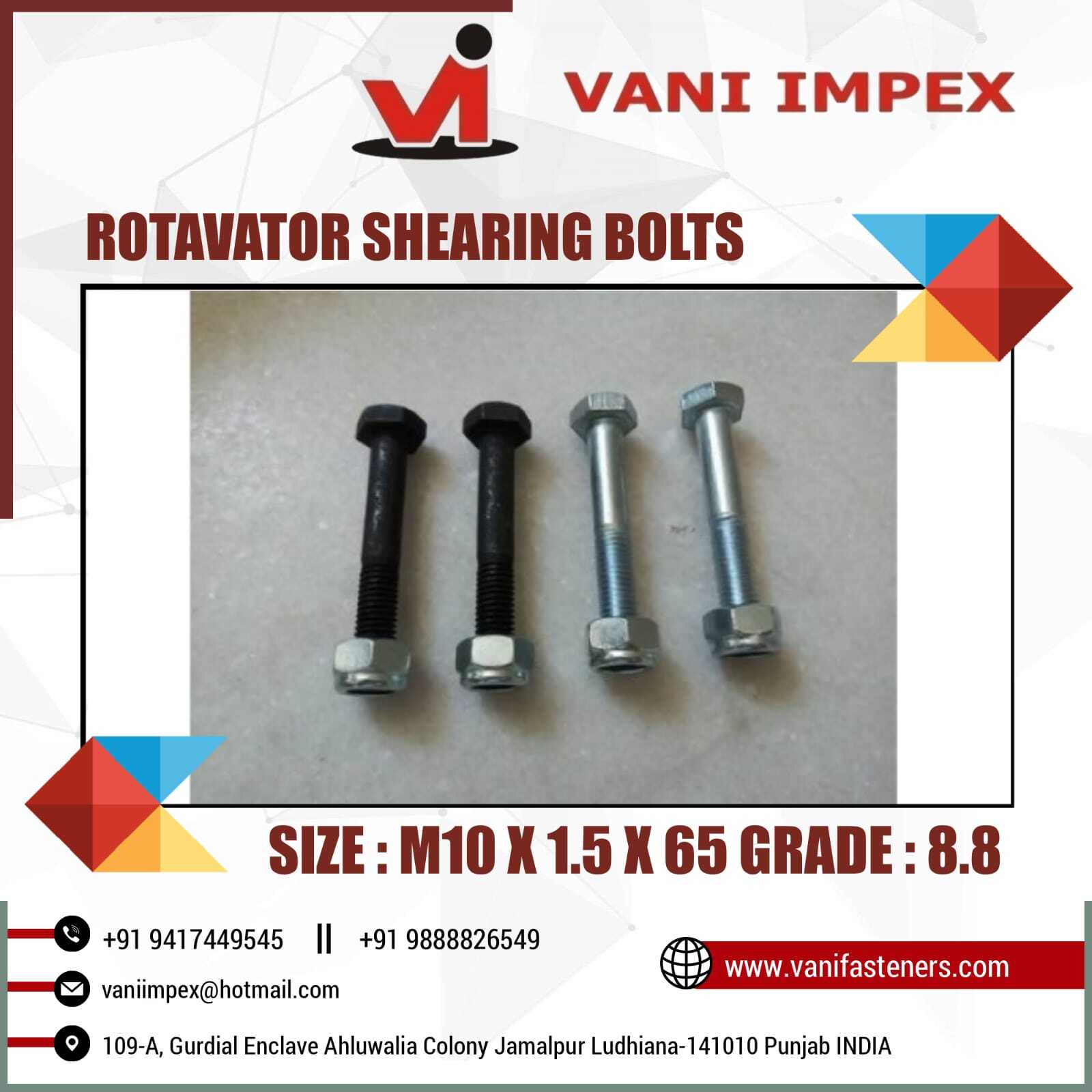 Rotavator Shearing Bolt M10 X 1.5 X 65