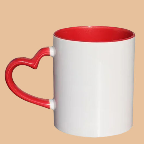 Mug Heart Handle - 11Oz White Coated Ceramic Round Shape 6mm Thickness Indian Regional Style