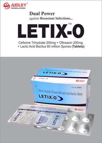 Tablet Cefixime 200mg + Ofloxacin 200mg + Lactic Acid Bacillus 60  Millions spores