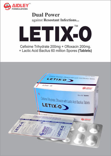 Tablet Cefixime 200mg + Ofloxacin 200mg + Lactic Acid Bacillus 60  Millions spores