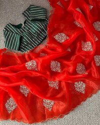 Organza Silk Fabric With Designer Sequence Saree