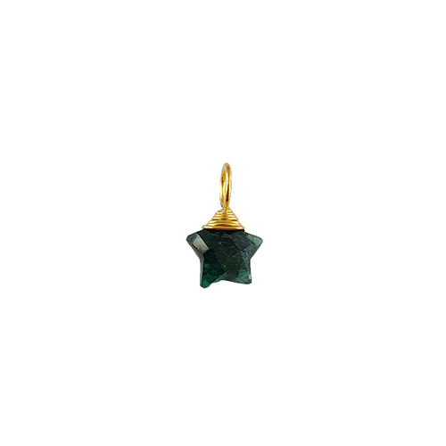 Dyed Emerald Gemstone 10mm Star Wire Wrapped Sterling Silver Gold Vermeil Charm