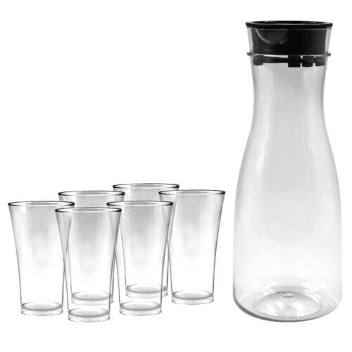 Plastic Transparent Unbreakable Water Juicy Jug And 6 Pcs. Glass Combo Set For Dining Table Office Restaurant Pitcher (0076)