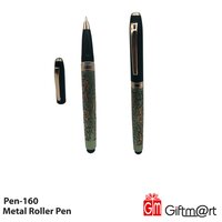 Green Roller Pen - Metal Body, Blue Ink Color | Laser Engraving For Text And Simple Outlines, White Engraved Text