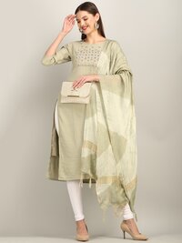 light pista hevy work straight kurti with dupatta U7