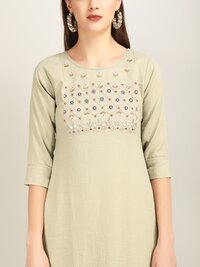 light pista hevy work straight kurti with dupatta U7