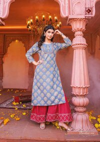 Stylish In Summer Season Heavy Reyon Bandhej Embroidery Work And lace Work kurti