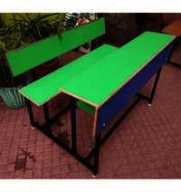 Three Seater Desk - Wooden & Steel, Standard Size, Green & Blue Colors | Easy To Clean, Eco-friendly Design, 1 Year Warranty