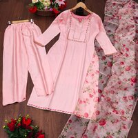 Our Beautiful A line kurti Plazzo Set With Organza Dupptta