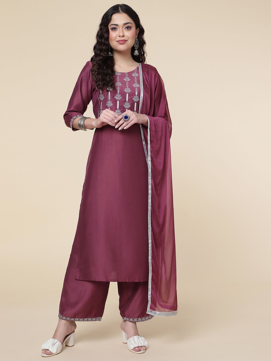 Kurta Plazzo Polyester With Dupatta Set
