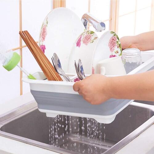 FOLDING SILICONE DISH DRYING DRAINER RACK WITH SPOON STORAGE HOLDER (0804A)