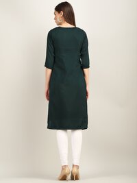 Bottel green maslin straight kurti with dupatta 1 Side butta work U8