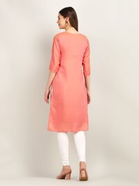 PEACH Maslin 2 tone straight kurti with dupatta 1 side butta N0