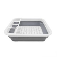 COLLAPSIBLE FOLDING SILICONE DISH DRYING DRAINER RACK WITH SPOON FORK KNIFE STORAGE HOLDER