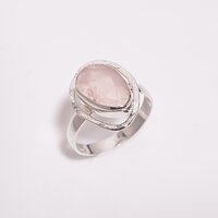 Rose Quartz Pear Cut Gemstone 925 Sterling Silver Ring Women Fashion Ring Exporter