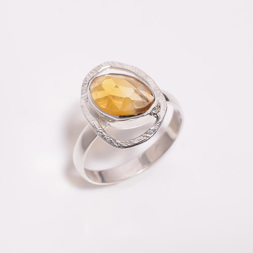 925 Sterling Silver Ring Rose Cut Gemstone Citrine Girls Fashion Ring Supplier