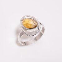 925 Sterling Silver Ring Rose Cut Gemstone Citrine Girls Fashion Ring Supplier