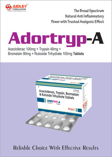Tablet Trypsin 48mg + Bromelain 90mg + Rutoside Trihydrate 100mg  + Aceclofenac 100mg