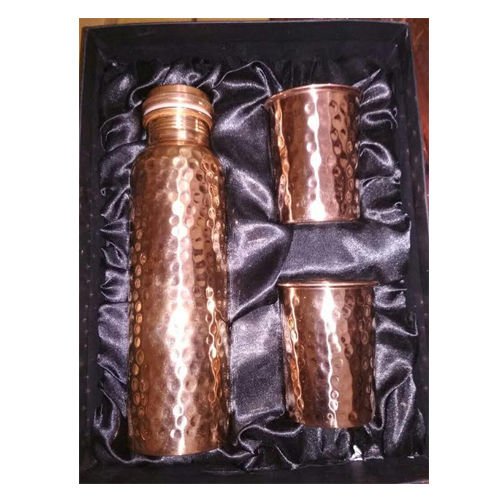 Brown Copper Flask And Glass Set