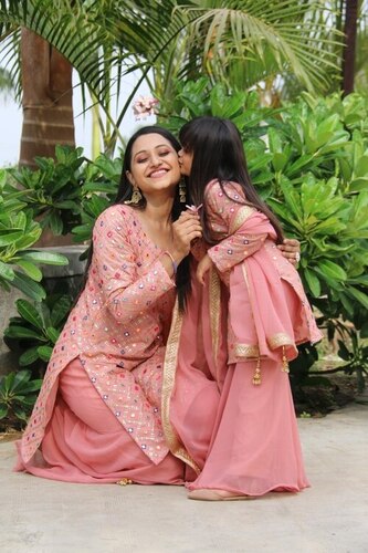 GORGETTE WITH EMBROIDERY DOUBLE SIQUNCE AND MIRROR PEPAR WORK SUIT