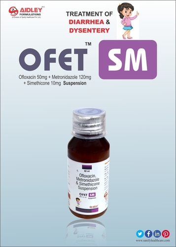 Liquid Ofloxacin 50 mg + Metronidazole Benzoate Eq. to  Metronidazole 120 mg + Simethicone 10 mg