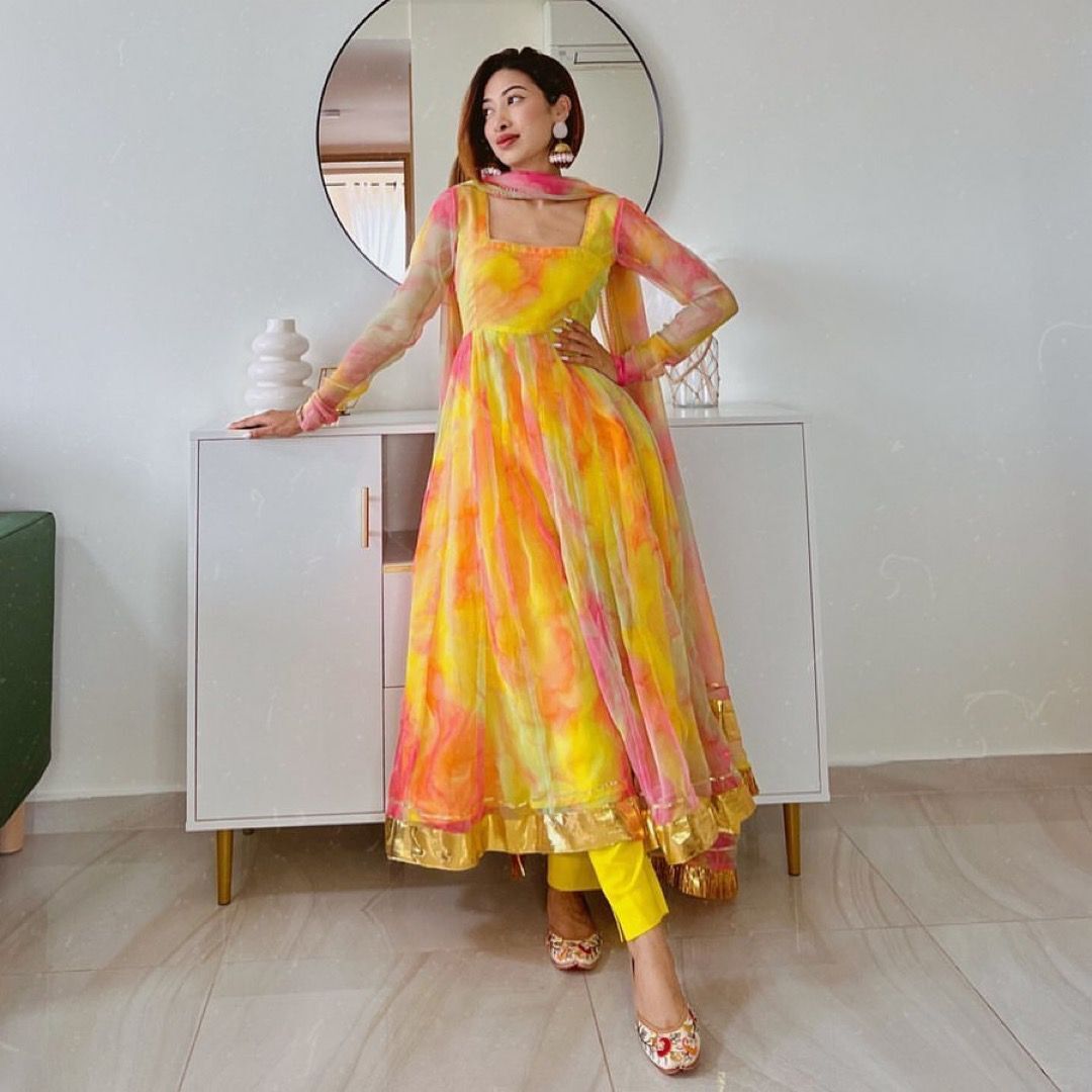 Tebby Silk Orgnza Digital Print Gown