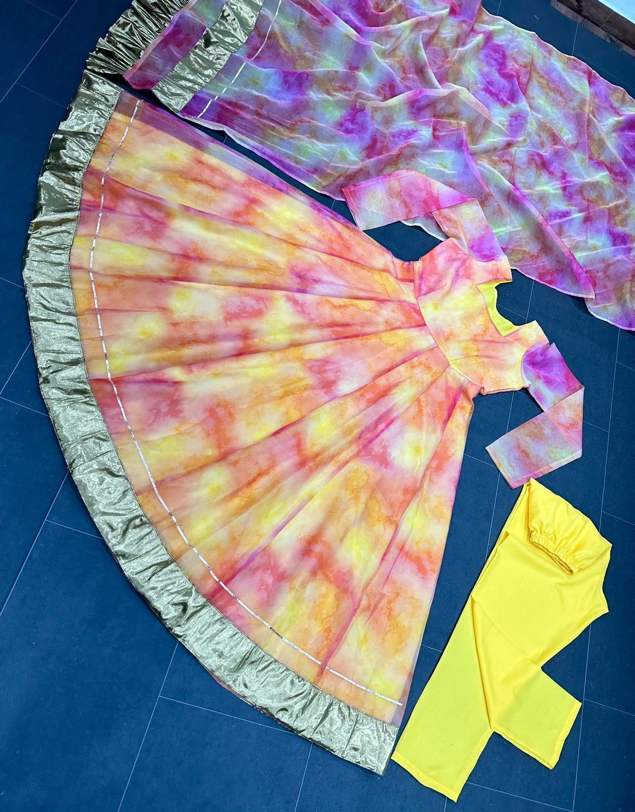 Tebby Silk Orgnza Digital Print Gown