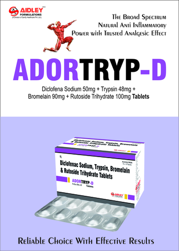 Tablet Trypsin 48mg + Bromelain 90mg + Rutoside Trihydrate 100mg  + Diclofenac Sodium 50mg