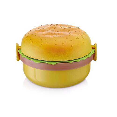 BURGER SHAPE LUNCH BOX PLASTIC LUNCH BOX FOOD CONTAINER SETS DOUBLE LAYER LUNCHBOX 1000ML WITH 2 SPOON APPLICABLE TO KIDS AND ELEMENTARY SCHOOL STUDENTS (5313)