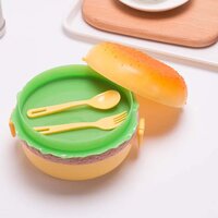 BURGER SHAPE LUNCH BOX PLASTIC LUNCH BOX FOOD CONTAINER SETS DOUBLE LAYER LUNCHBOX 1000ML WITH 2 SPOON APPLICABLE TO KIDS AND ELEMENTARY SCHOOL STUDENTS (5313)