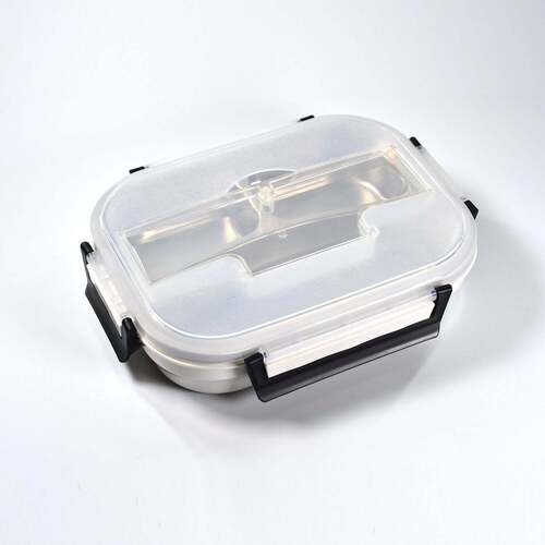 LUNCH BOX FOR KIDS AND ADULTS STAINLESS STEEL LUNCH BOX WITH 3 COMPARTMENTS WITH SPOON SLOT (2977)