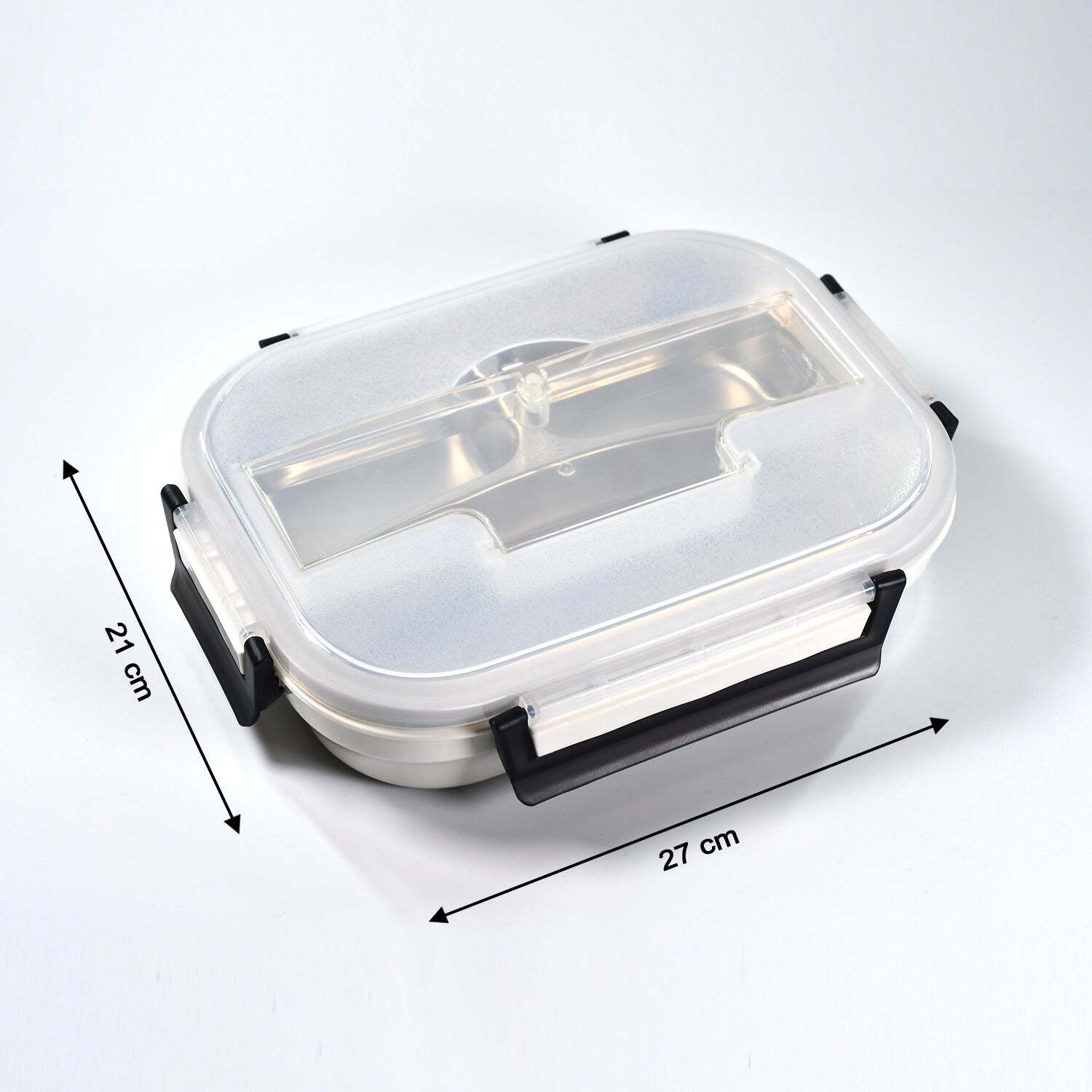 LUNCH BOX FOR KIDS AND ADULTS STAINLESS STEEL LUNCH BOX WITH 3 COMPARTMENTS WITH SPOON SLOT (2977)