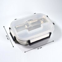 LUNCH BOX FOR KIDS AND ADULTS STAINLESS STEEL LUNCH BOX WITH 3 COMPARTMENTS WITH SPOON SLOT (2977)