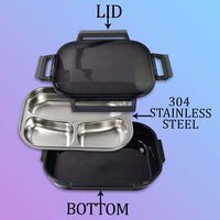 BLACK TRANSPARENT LUNCH BOX FOR KIDS AND ADULTS STAINLESS STEEL LUNCH BOX WITH 3 COMPARTMENTS (2976)