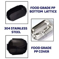 BLACK TRANSPARENT LUNCH BOX FOR KIDS AND ADULTS STAINLESS STEEL LUNCH BOX WITH 3 COMPARTMENTS (2976)