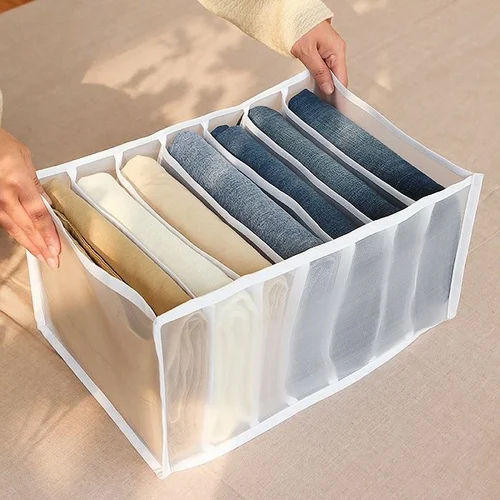 White 7 Compartment Transparent Clothes Storage Organiser