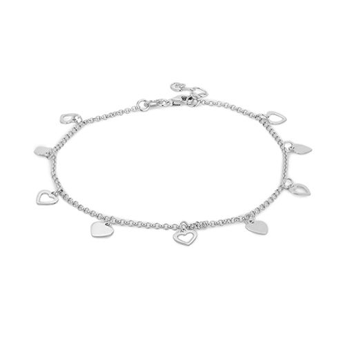 Dangling Open And Close Heart Charm Silver Anklet