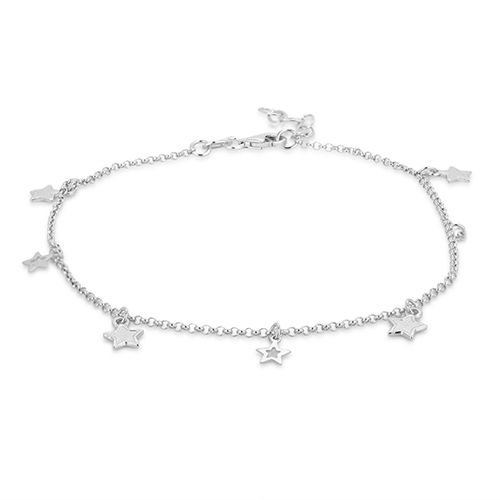 Dangling Open And Close Star Charm Silver Anklet