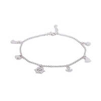 Dangling Nautical Theme Multi Charm Silver Anklet