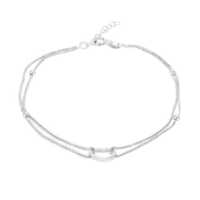Double Layered Beaded Chain Silver Anklet