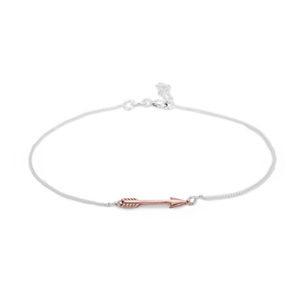 Arrow Charm Silver Anklet With Rose Gold Plating