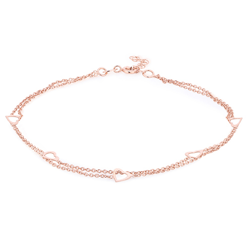 Double Layered Open Heart Charm Anklet