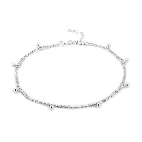 Double Layered Hanging Beaded Chain Silver Anklet Size: Customized