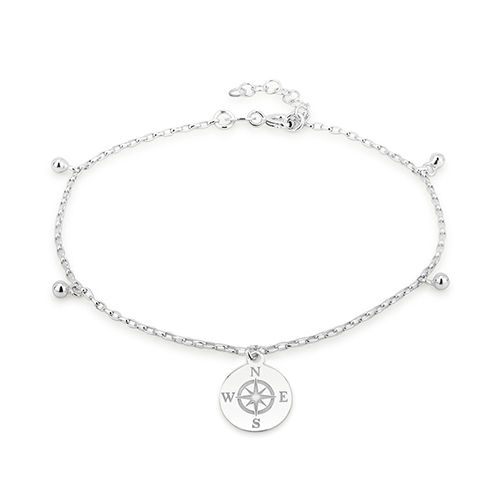 Dangling Compass Silver Anklet