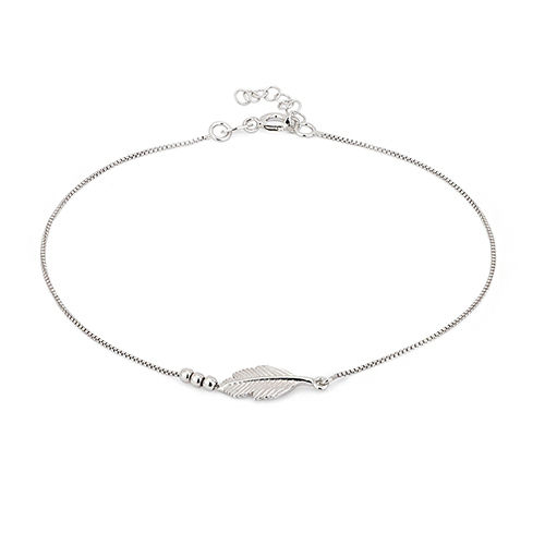 Centered Leaf Nature-Theme Silver Anklet