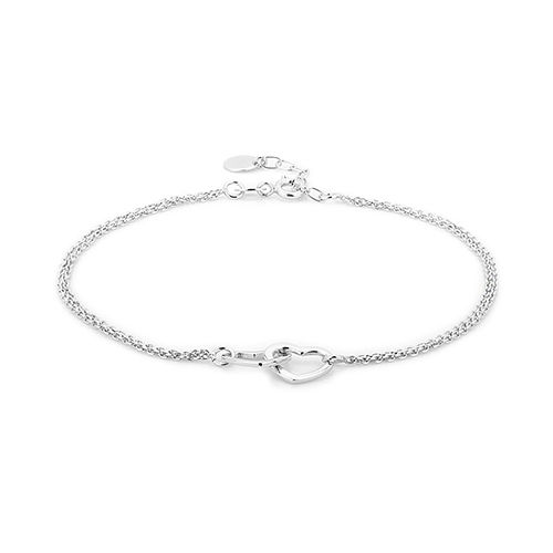 Open Couple Interlinked Heart Silver Anklet