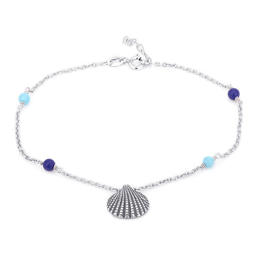 Sea Shell Charm And Beads Silver Anklet Size: Customized