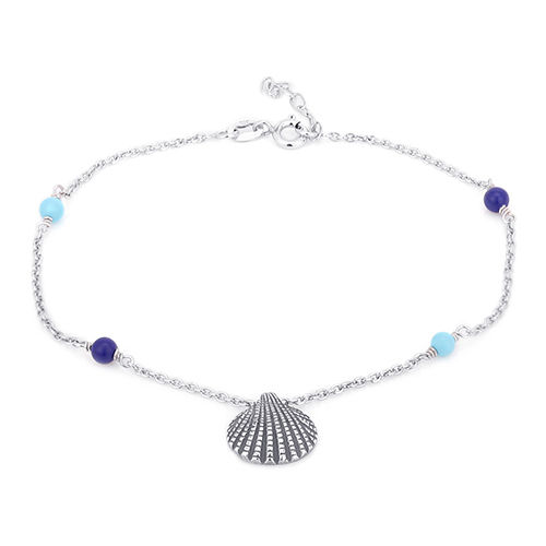 Sea Shell Charm And Beads Silver Anklet
