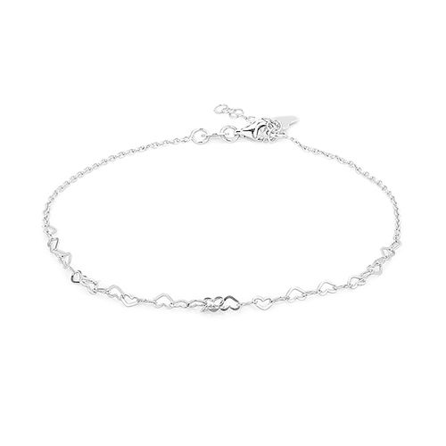 Interlinked Multi Open Heart Silver Anklet