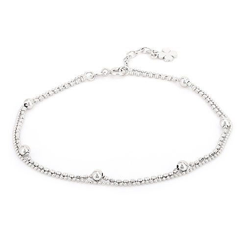 Fancy Double Layered Beaded Chain Silver Anklet